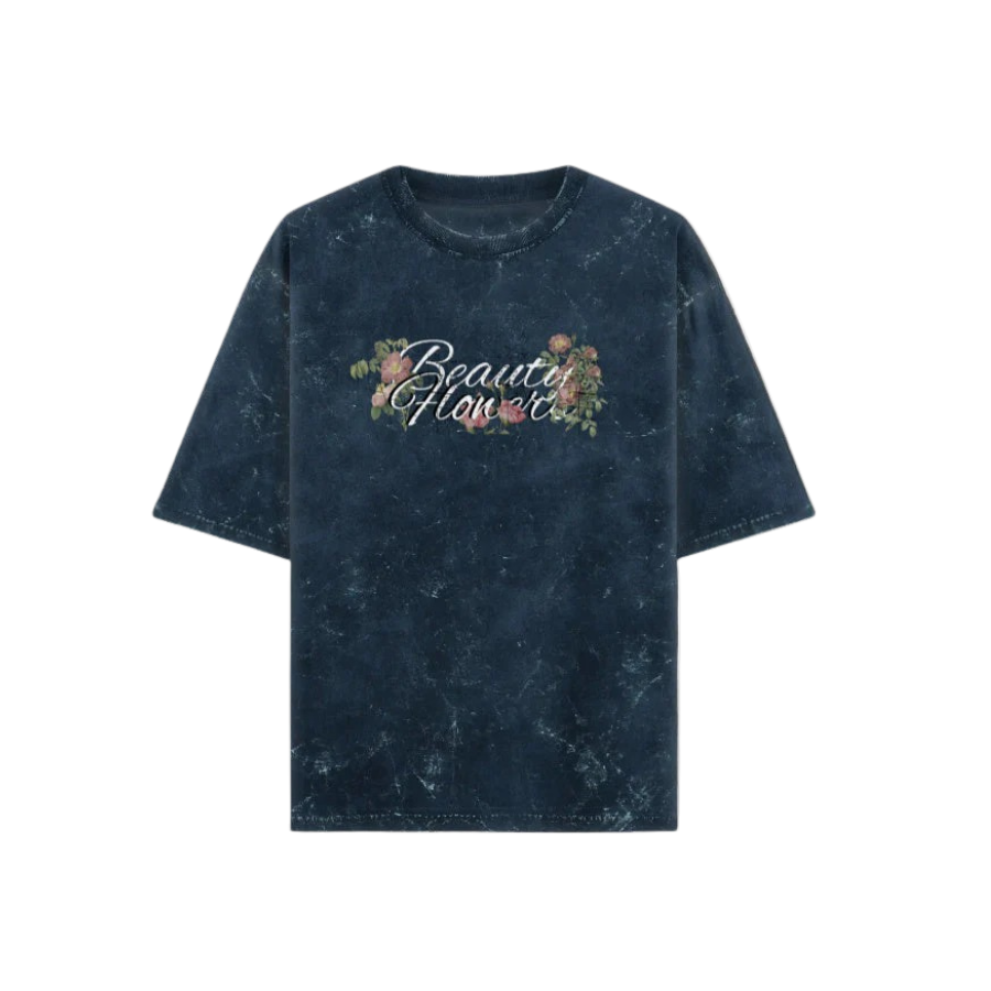 FLOWERED ACID WASH TEE